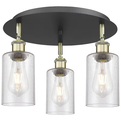 Innovations Lighting Clymer 15.63"w 3 Light Black Antique Brass Flush Mount W/ Seedy Glass