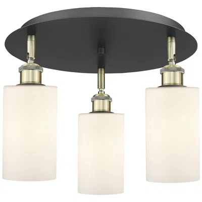 Innovations Lighting Clymer 15.63"w 3 Light Black Antique Brass Flush Mount W/ White Shade