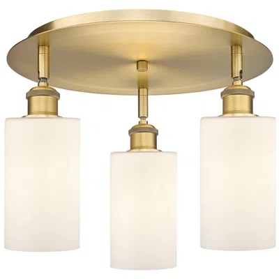 Innovations Lighting Clymer 15.63"w 3 Light Brushed Brass Flush Mount W/ Matte White Glass