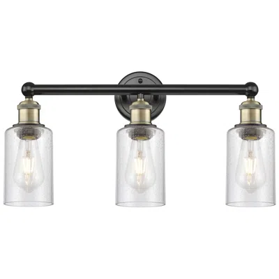 Innovations Lighting Clymer 21.88" Wide 3 Light Black Brass Bath Vanity Light With Seedy Sh