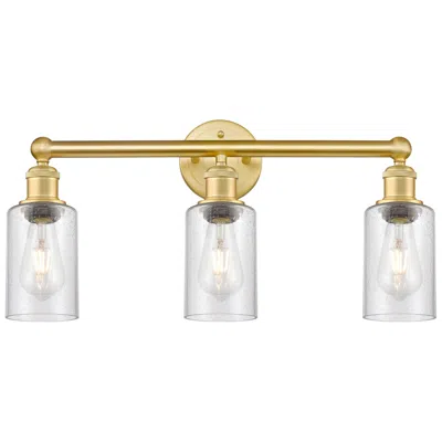 Innovations Lighting Clymer 21.88" Wide 3 Light Satin Gold Bath Vanity Light With Seedy Sha