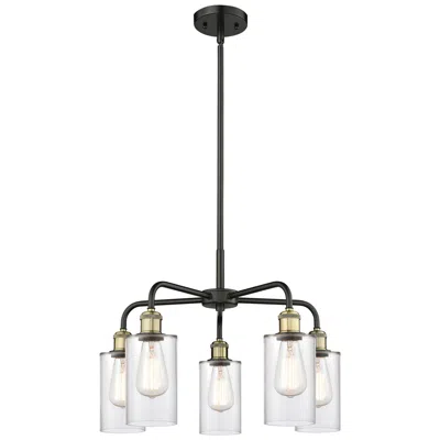 Innovations Lighting Clymer 21.88"w 5 Light Black Brass Stem Hung Chandelier With Clear Sha