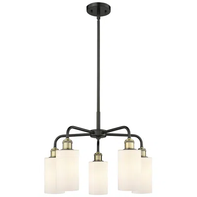 Innovations Lighting Clymer 21.88"w 5 Light Black Brass Stem Hung Chandelier With White Sha