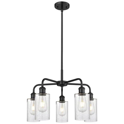 Innovations Lighting Clymer 21.88"w 5 Light Matte Black Stem Hung Chandelier With Seedy Sha