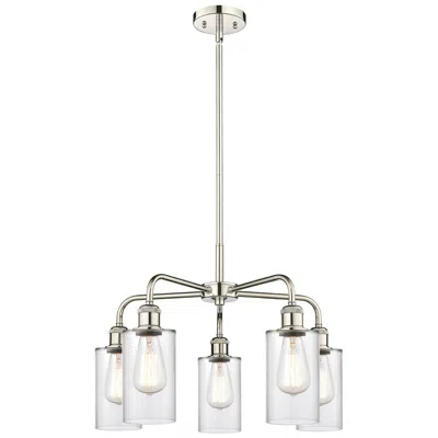 Innovations Lighting Clymer 21.88"w 5 Light Polished Nickel Stem Hung Chandelier W/ Clear S
