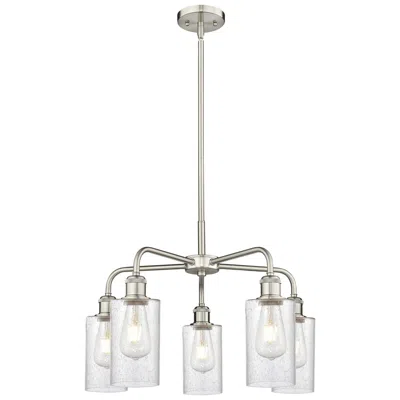 Innovations Lighting Clymer 21.88"w 5 Light Satin Nickel Stem Hung Chandelier With Seedy Sh