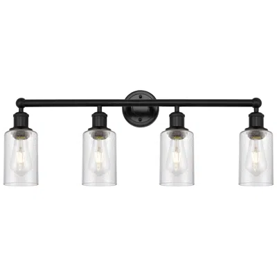 Innovations Lighting Clymer 30.88" Wide 4 Light Matte Black Bath Vanity Light With Seedy Sh
