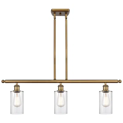 Innovations Lighting Clymer 36" Wide 3 Light Brushed Brass Stem Hung Island Light W/ Clear In Brown