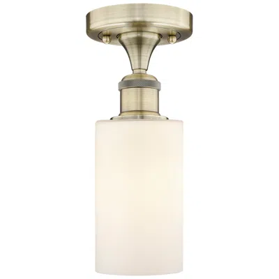 Innovations Lighting Clymer 3.88"w Antique Brass Semi.flush Mount With Matte White Glass Sh