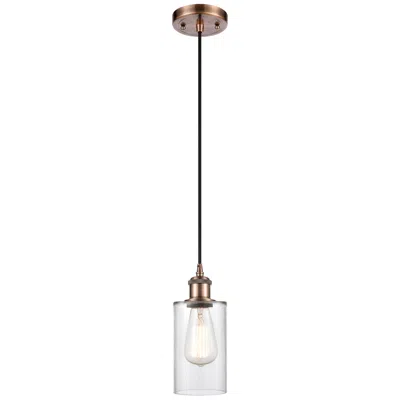 Innovations Lighting Clymer 4" Antique Copper Cord Hung Mini Pendant W/ Clear Shade