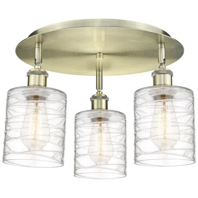 Innovations Lighting Cobbleskill 17.75"w 3 Light Antique Brass Flush Mount W/ Deco Swirl Sh