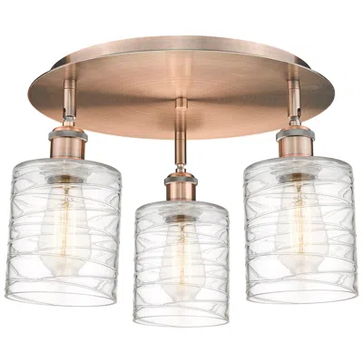 Innovations Lighting Cobbleskill 17.75"w 3 Light Antique Copper Flush Mount W/ Deco Swirl S