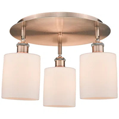 Innovations Lighting Cobbleskill 17.75"w 3 Light Antique Copper Flush Mount W/ White Shade