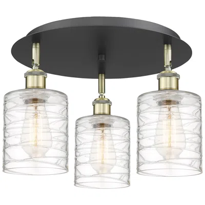 Innovations Lighting Cobbleskill 17.75"w 3 Light Black Brass Flush Mount W/ Deco Swirl Shad