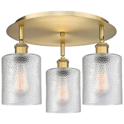 Innovations Lighting Cobbleskill 17.75"w 3 Light Brushed Brass Flush Mount W/ Clear Glass S