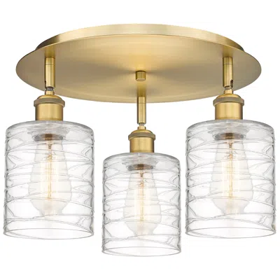 Innovations Lighting Cobbleskill 17.75"w 3 Light Brushed Brass Flush Mount W/ Deco Swirl Sh