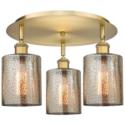 Innovations Lighting Cobbleskill 17.75"w 3 Light Brushed Brass Flush Mount W/ Mercury Shade