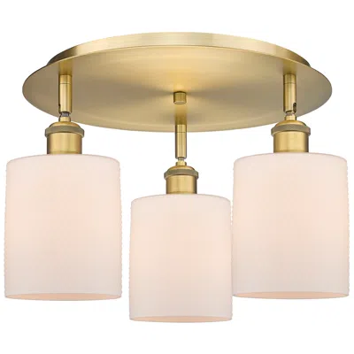 Innovations Lighting Cobbleskill 17.75"w 3 Light Brushed Brass Flush Mount W/ White Shade