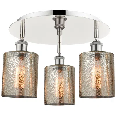 Innovations Lighting Cobbleskill 17.75"w 3 Light Polished Nickel Flush Mount W/ Mercury Sha