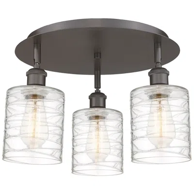 Innovations Lighting Cobbleskill 17.75"w 3 Light Rubbed Bronze Flush Mount W/ Deco Swirl Sh