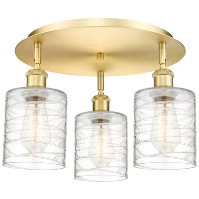 Innovations Lighting Cobbleskill 17.75"w 3 Light Satin Gold Flush Mount W/ Deco Swirl Shade
