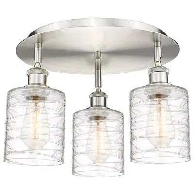 Innovations Lighting Cobbleskill 17.75"w 3 Light Satin Nickel Flush Mount With Deco Swirl S