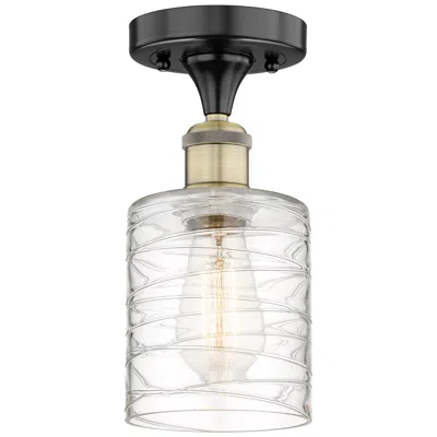 Innovations Lighting Cobbleskill 5"w Black Antique Brass Semi.flush Mount W/ Deco Swirl Sha