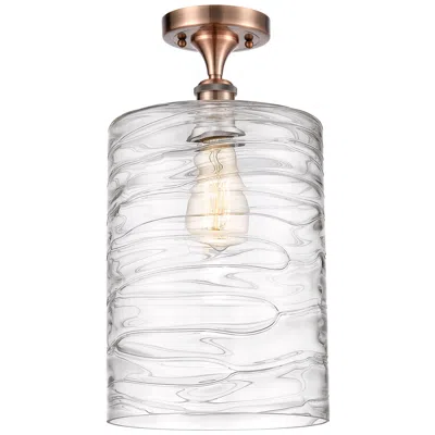 Innovations Lighting Cobbleskill  9" Semi-flush Mount - Antique Copper - Deco Swirl Shade