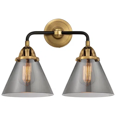 Innovations Lighting Cone 12 1/2"h Black Brass Smoke Glass 2-light Wall Sconce