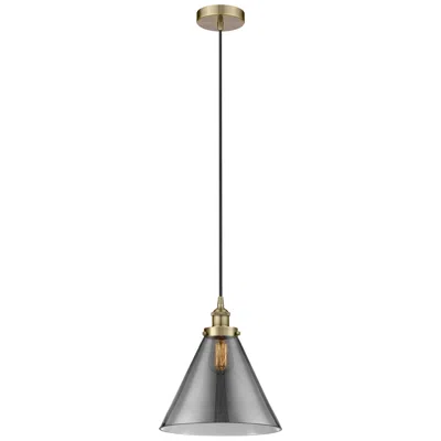 Innovations Lighting Cone 12" Antique Brass Mini Pendant W/ Plated Smoke Shade In Metallic