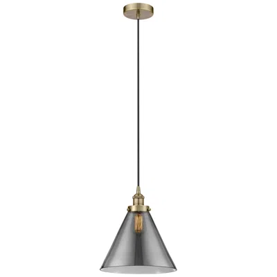 Innovations Lighting Cone 12" Led Mini Pendant - Antique Brass - Plated Smoke Shade In Gray