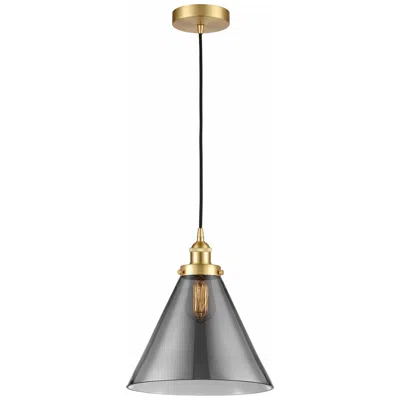 Innovations Lighting Cone 12" Satin Gold Mini Pendant W/ Plated Smoke Shade