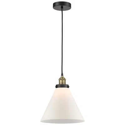 Innovations Lighting Cone 12" Wide Black Brass Corded Mini Pendant W/ Matte White Shade