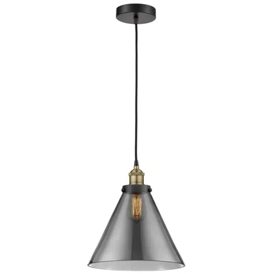 Innovations Lighting Cone 12" Wide Black Brass Corded Mini Pendant W/ Plated Smoke Shade