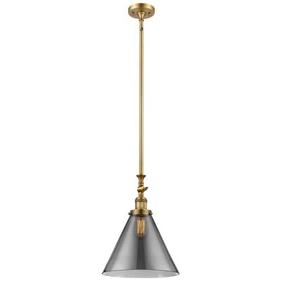 Innovations Lighting Cone 12" Wide Brushed Brass Stem Hung Mini Pendant W/ Plated Smoke Sha