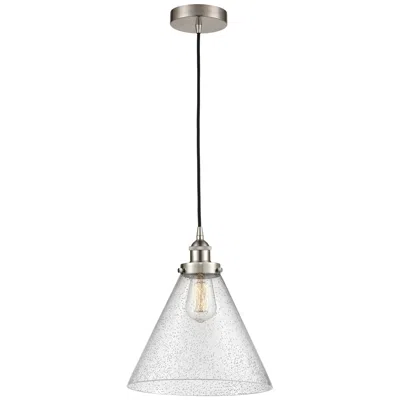 Innovations Lighting Cone 12" Wide Satin Nickel Led Mini Pendant W/ Seedy Glass