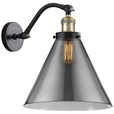 Innovations Lighting Cone 14" High Black Brass Sconce W/ Plated Smoke Shade