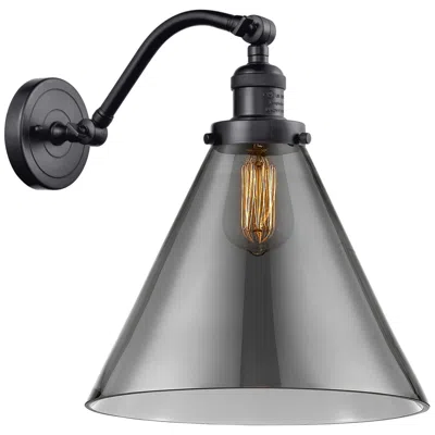 Innovations Lighting Cone 14" High Matte Black Sconce W/ Plated Smoke Shade