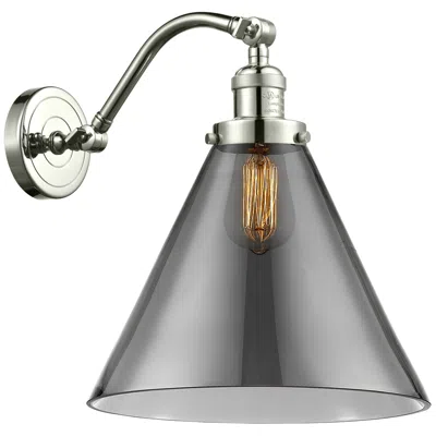 Innovations Lighting Cone 14" High Polished Nickel Sconce W/ Plated Smoke Shade In Silver