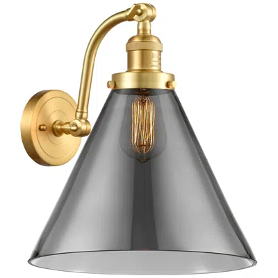 Innovations Lighting Cone 14" High Satin Gold Sconce W/ Plated Smoke Shade