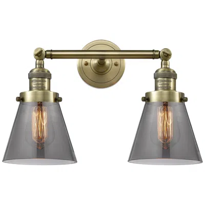 Innovations Lighting Cone 16" 2-light Antique Brass Bath Light W/ Plated Smoke Shade
