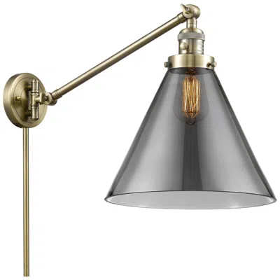 Innovations Lighting Cone 16" High Antique Brass Swing Arm W/ Plated Smoke Shade