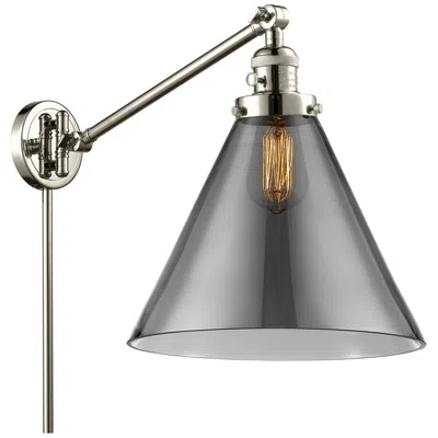 Innovations Lighting Cone 16" High Polished Nickel Swing Arm W/ Plated Smoke Shade In Gray