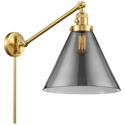 Innovations Lighting Cone 16" High Satin Gold Swing Arm W/ Plated Smoke Shade