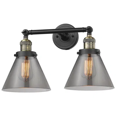 Innovations Lighting Cone 18" 2-light Black Antique Brass Bath Light W/ Plated Smoke Shade
