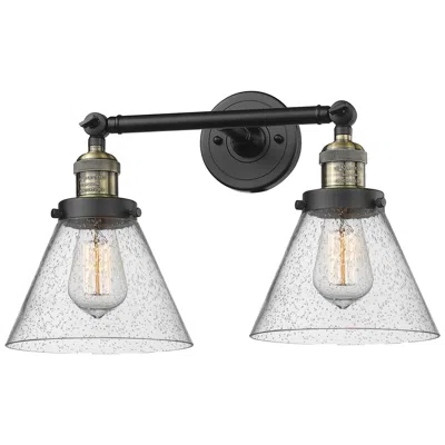 Innovations Lighting Cone 18" 2-light Black Antique Brass Bath Light W/ Seedy Shade