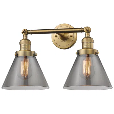 Innovations Lighting Cone 18" 2-light Brushed Brass Bath Light W/ Plated Smoke Shade