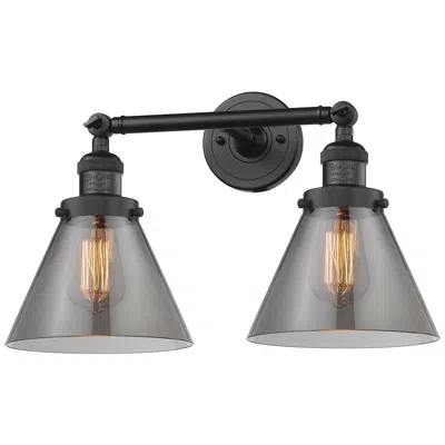 Innovations Lighting Cone 18" 2-light Matte Black Bath Light W/ Plated Smoke Shade