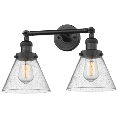 Innovations Lighting Cone 18" 2-light Matte Black Bath Light W/ Seedy Shade