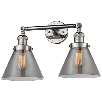 Innovations Lighting Cone 18" 2-light Polished Nickel Bath Light W/ Plated Smoke Shade